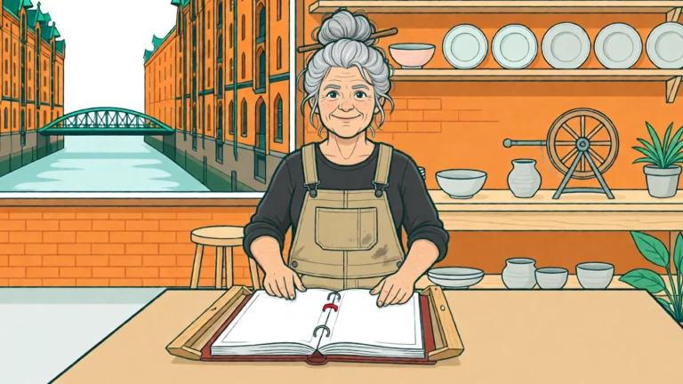 Hanne udskifter en enkelt side i en ringbind med tre afsnit. AI-illustration.